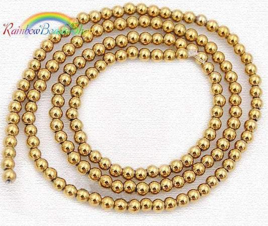 Natural Gold Hematite Beads, Round, 2-10mm 15.5'' strand
