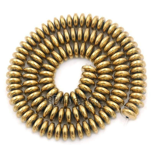 Natural Gold Hematite Smooth Rondelle Beads, 2-10mm 16'' strand