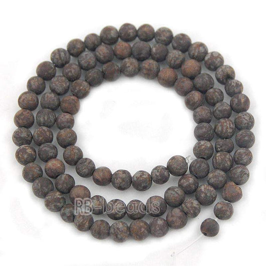 Natural Matte Frosted Coffee Jasper Brown Beads, 4-10mm Round stone