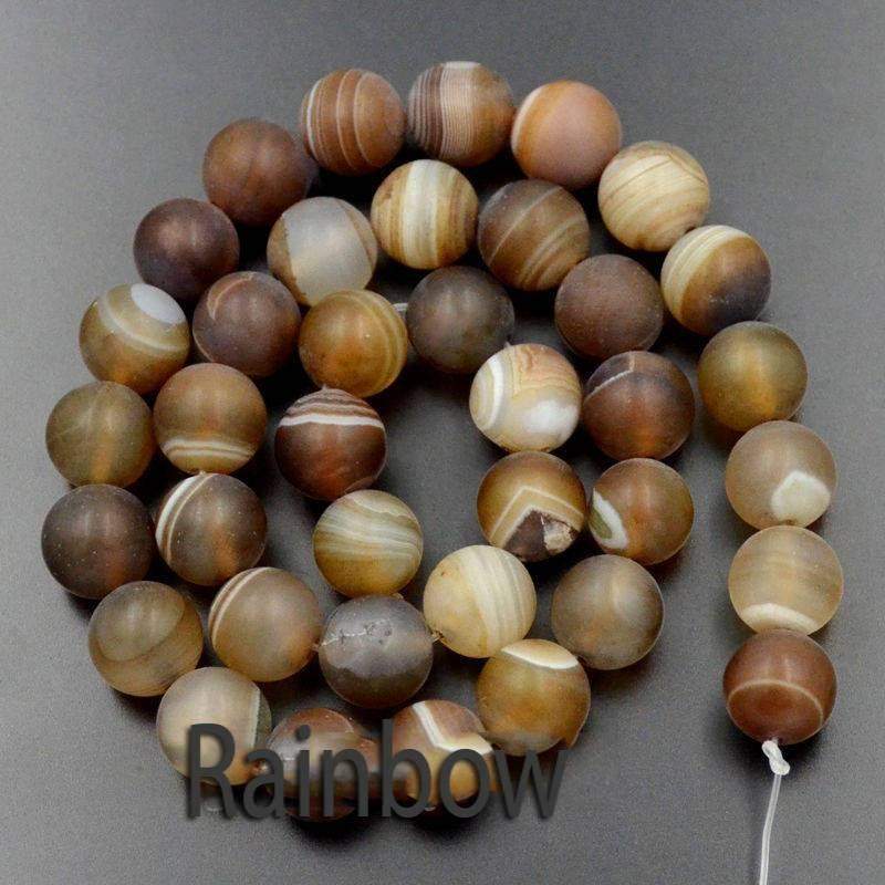 Natural Matte Frosted Coffee stripe Agate Beads, 6-12mm Round Gemstone