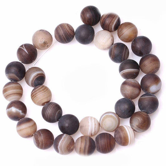 Natural Matte Frosted Coffee stripe Agate Beads, 6-12mm Round Gemstone