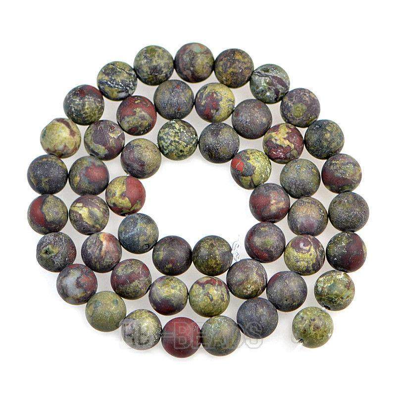Natural Matte Frosted Dragon Bloodstone Beads, 4-12mm, 15.5'' Strand