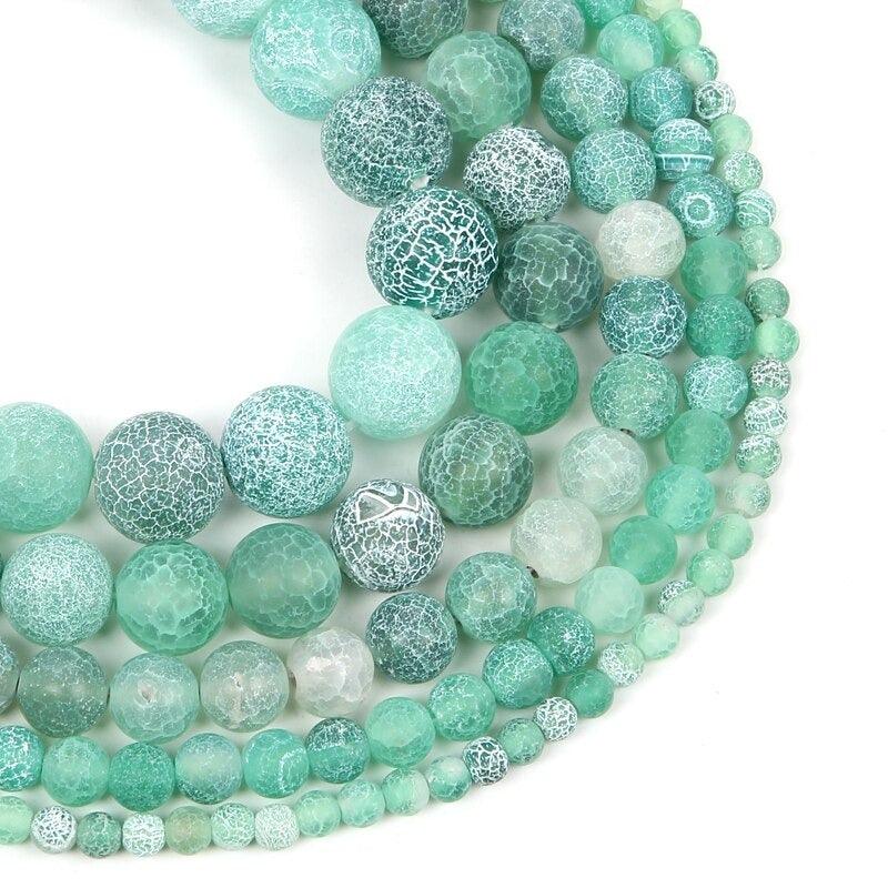 Natural Matte Frosted Green Fire Crackle Agate beads, 4-16mm Round