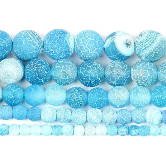 Natural Matte Frosted Light Blue Fire Crackle Agate beads, 4-12mm