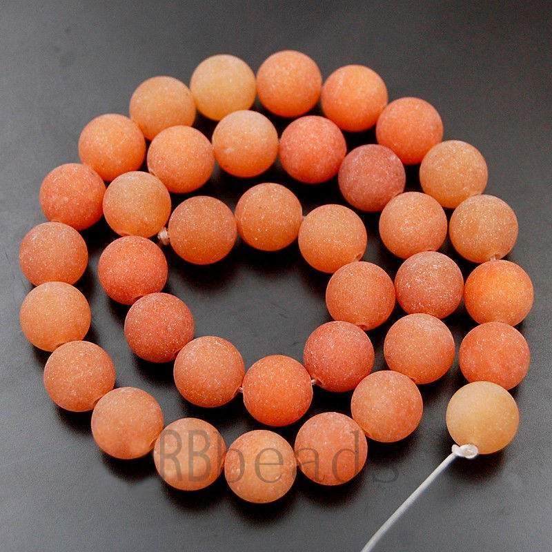 Natural Matte Red Orange Aventurine Beads, 4-12mm, Round, 15.5 str.