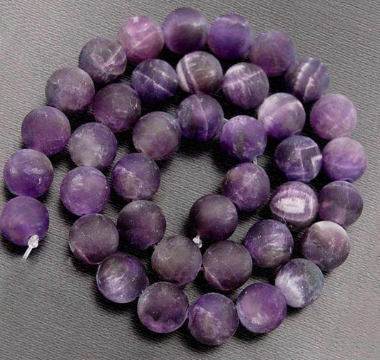 Natural Matte Round Amethyst Beads, size 4-12mm, 15.5 inch Strand
