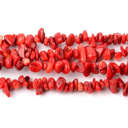 Natural Red Coral Chip Beads, size 5~8mm, 34 Inc per strand,
