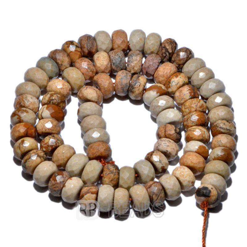 Natural Rondelle Disk Picture Jasper Beads, Smooth Matte and Faceted