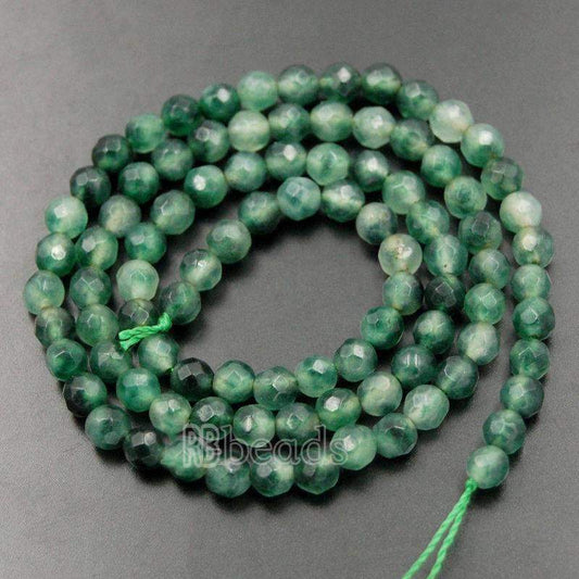 Natural Round Faceted Green Jade Beads, 4- 10mm, 15.5 strand
