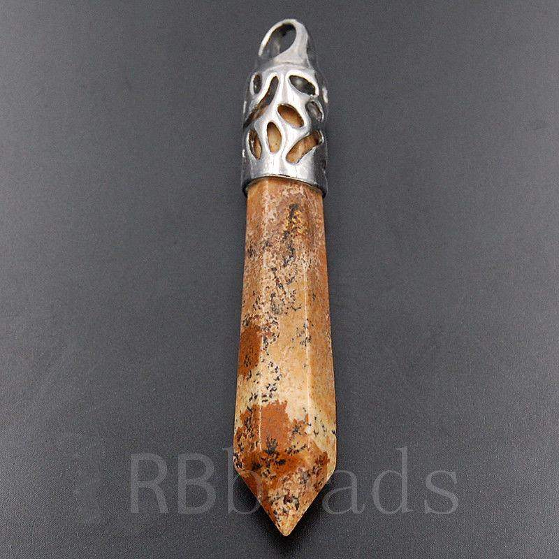 Picture Jasper healing point chakra silver pendant bead, Gemstone Rock Crystal healing Stone, focal bead 58mm