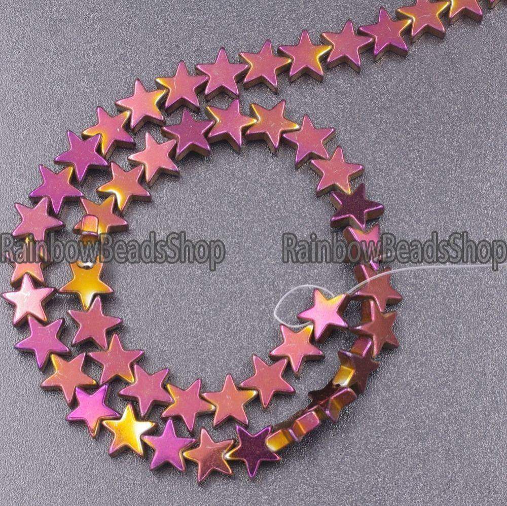 Purple Flat Star Hematite beads, 4- 10mm, 16'' strand