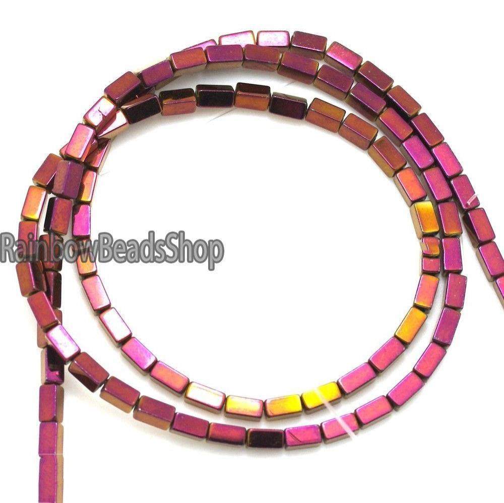 Purple hematite rectangle bead 2x4mm, 16'' inch. strand