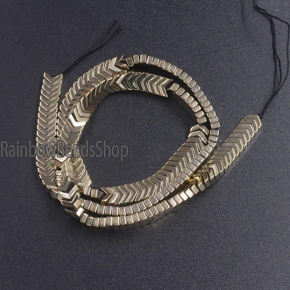 Pyrite V Shape Arrowheaded Hematite Beads, 2x4x6mm 16'' strand