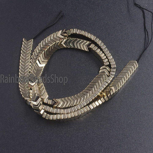 Pyrite V Shape Arrowheaded Hematite Beads, 2x4x6mm 16'' strand