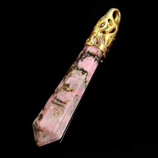 Red Black Rhodonite healing point chakra silver, gold pendant bead, Gemstone Rock Crystal healing Stone, focal bead 58mm