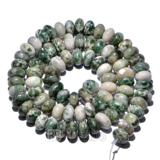 Rondelle Disk Green Spot Jasper Beads, Smooth Matte and Faceted