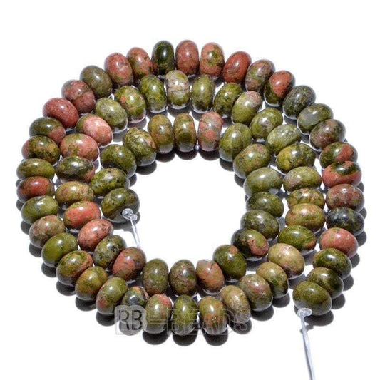 Rondelle Salmon Moss Unakite Jasper Beads, Smooth Matte and Faceted