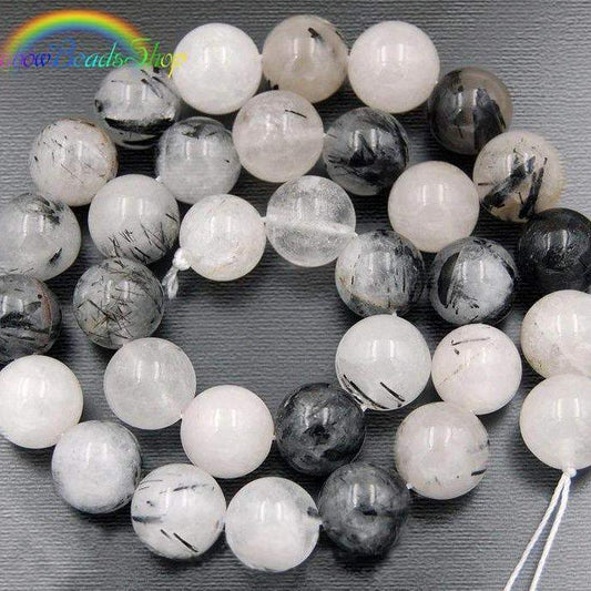Rutilated Black White Quartz Beads, Gemstone Beads, Stone Spacer Beads, Round Natural Beads, 4mm 6mm 8mm 10mm 12mm 15''5 strand