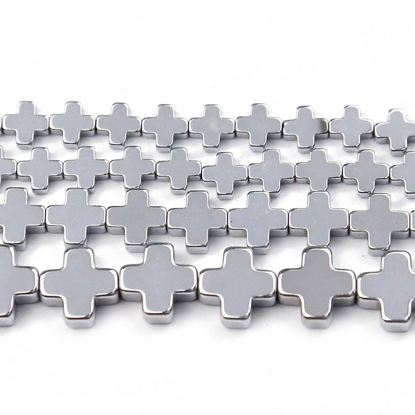 Silver Cross Hematite Beads, 6-12mm 16'' strand