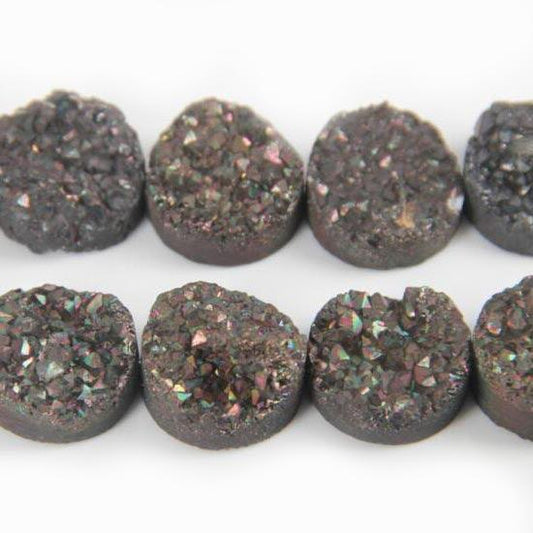 Silver Druzy Quartz Agate Flat Back Connector Cabochon, Side Drilled