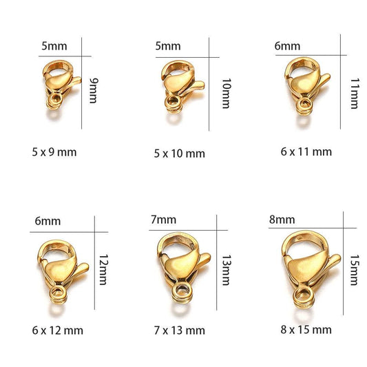 Stainless Steel Lobster Claw Clasps, Gold Plated, 30Pcs/lot