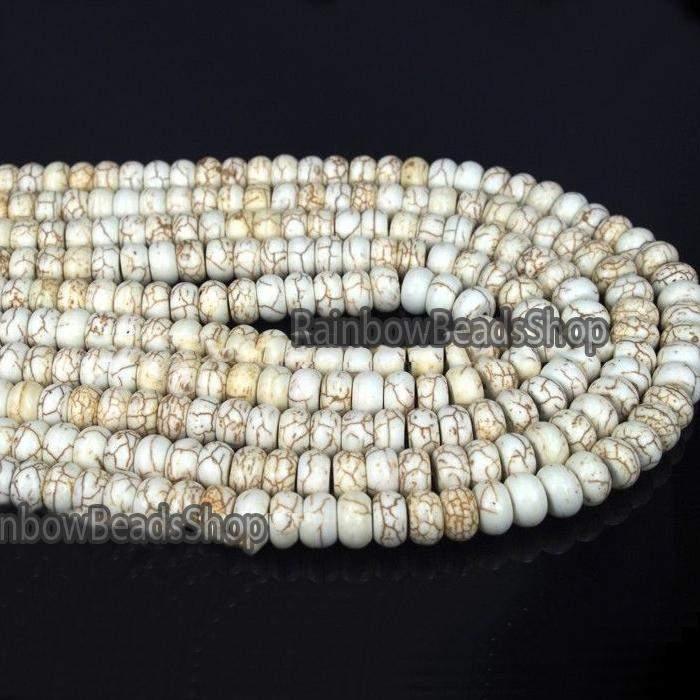 White Howlite Rondelle Beads, 3x4 4x6 6x8 6x10 6x12mm, 16'' strand