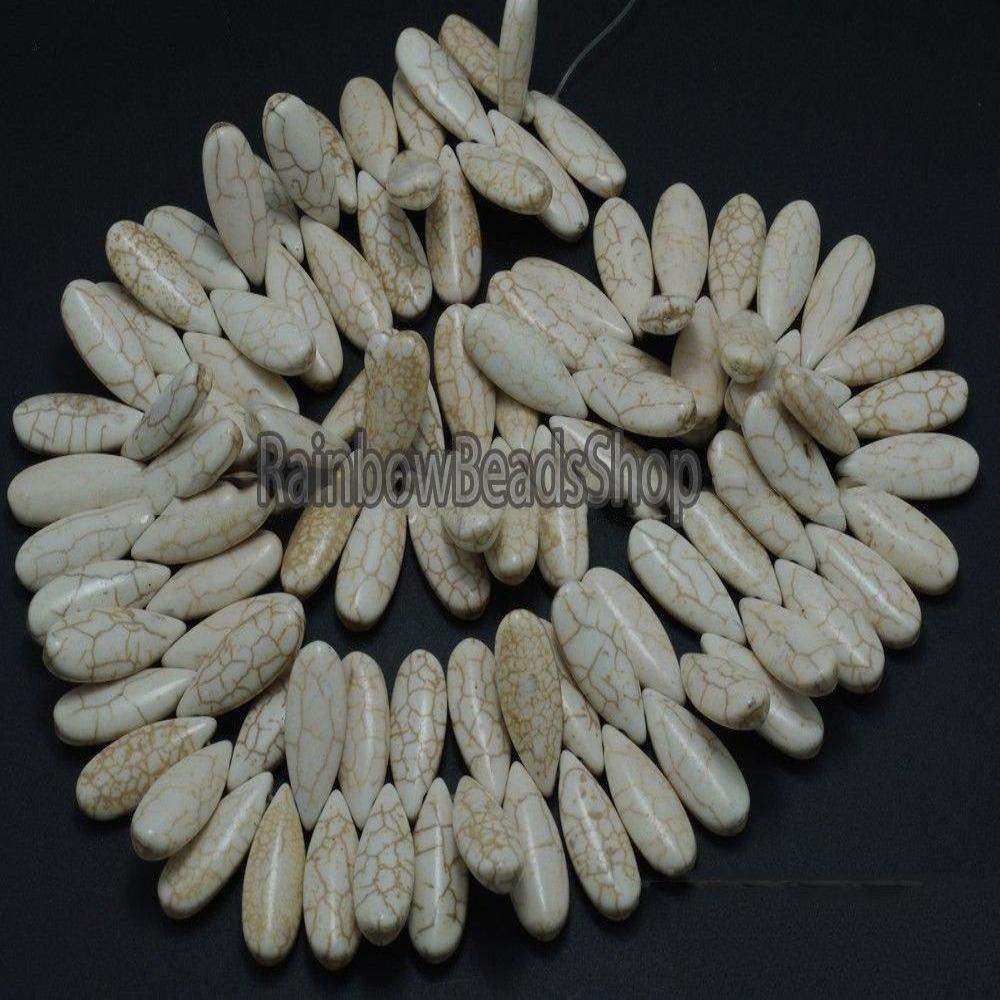 White Howlite Teardrop Beads, 10x24mm 16'' strand