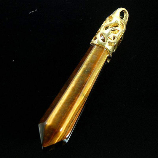 Yellow Tiger Eye healing point chakra silver, gold pendant bead, Gemstone Rock Crystal healing Stone, focal bead 58mm