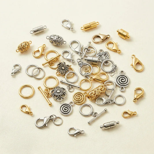 Different types of jewelry clasps displayed for comparison