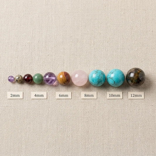 Popular gemstone bead sizes for handmade jewelry arranged from small to large