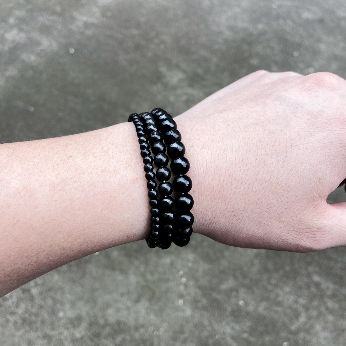 Black Obsidian Gemstone Stretch Bracelet, 4-12mm