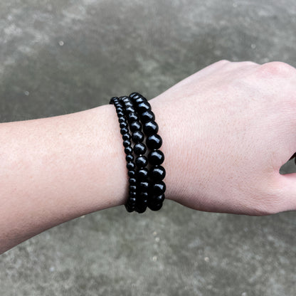 Black Obsidian Gemstone Stretch Bracelet, 4-12mm