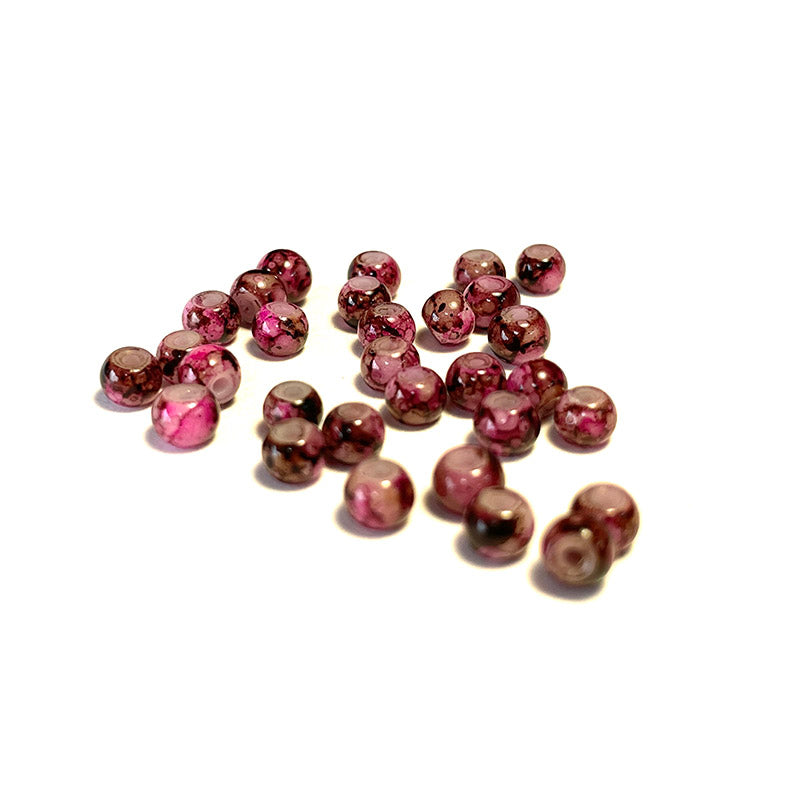 Round Coated Patterns Opaque Glass Beads 4-10mm