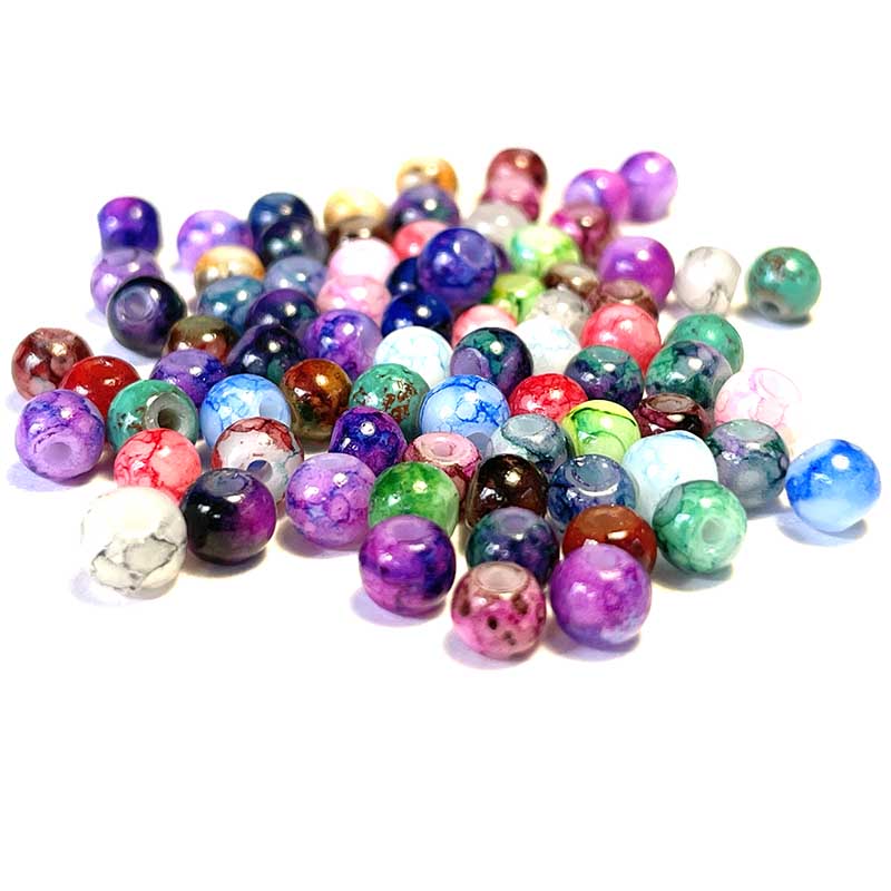Round Coated Patterns Opaque Glass Beads 4-10mm