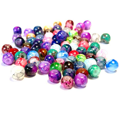 Round Coated Patterns Opaque Glass Beads 4-10mm