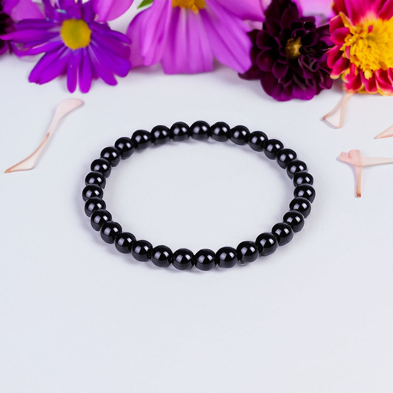 Black Obsidian Gemstone Stretch Bracelet, 4-12mm