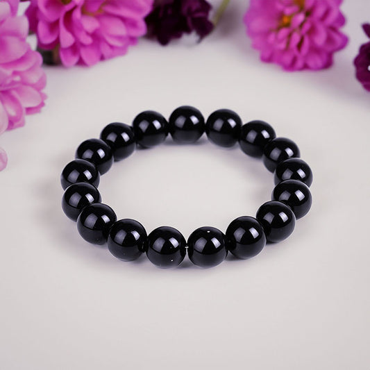 Black Obsidian Gemstone Stretch Bracelet, 4-12mm