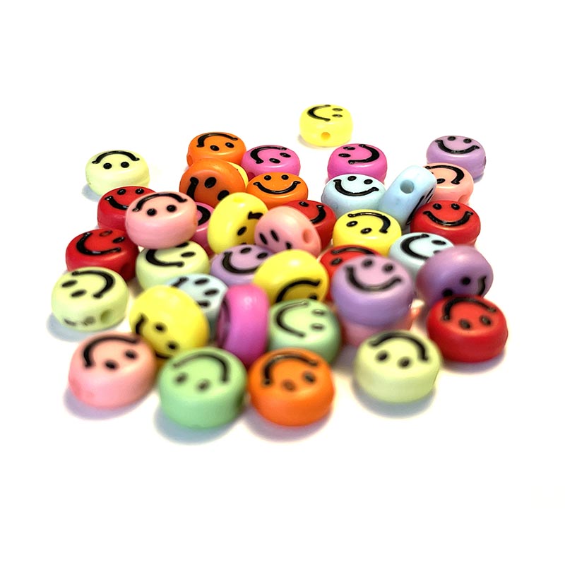 100pcs 7mm Multicolor Emoji Smile Round Acrylic Beads