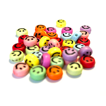 100pcs 7mm Multicolor Emoji Smile Round Acrylic Beads