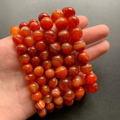 Carnelian agate gemstone stretch bracelet, 4-12mm