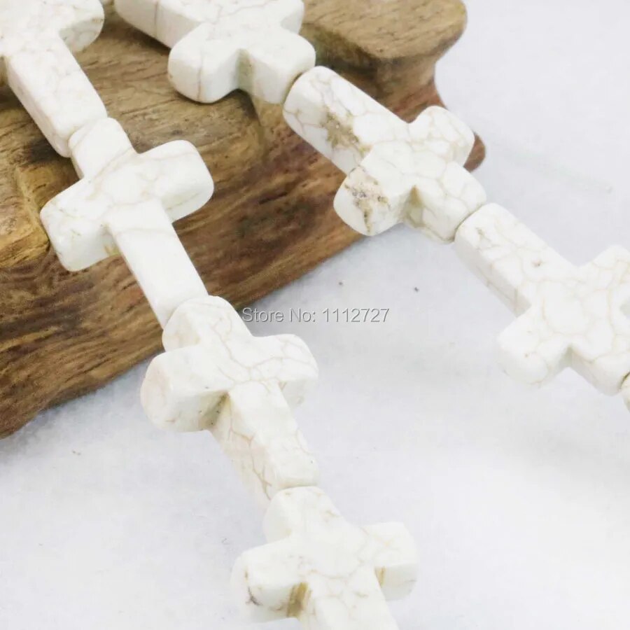 Perles croisées en howlite blanche, 12x16 mm