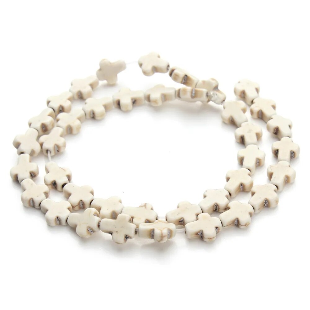 Perles croisées en howlite blanche, 12x16 mm