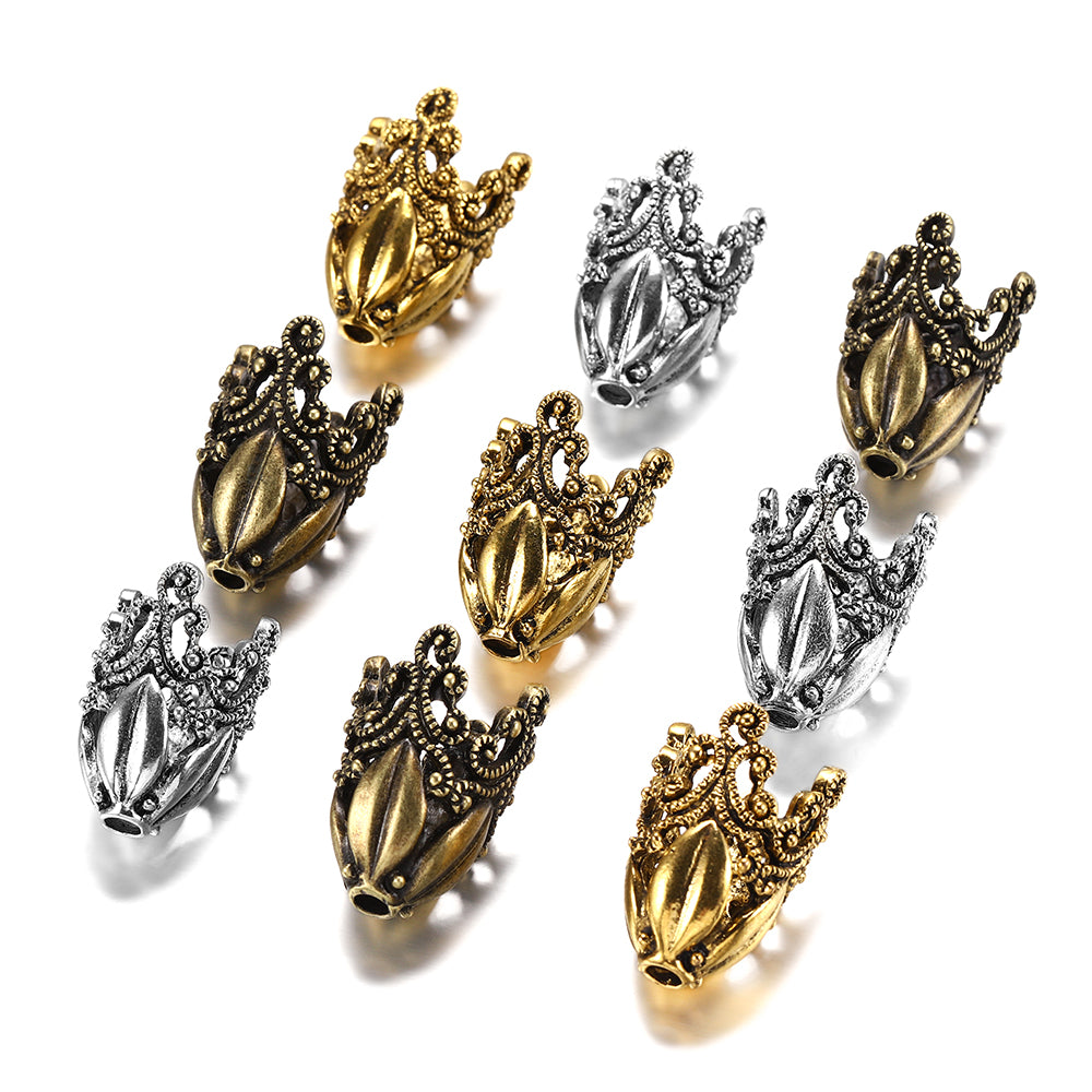 Gold Alloy Hollow Flower Bead Caps, 2 Pcs