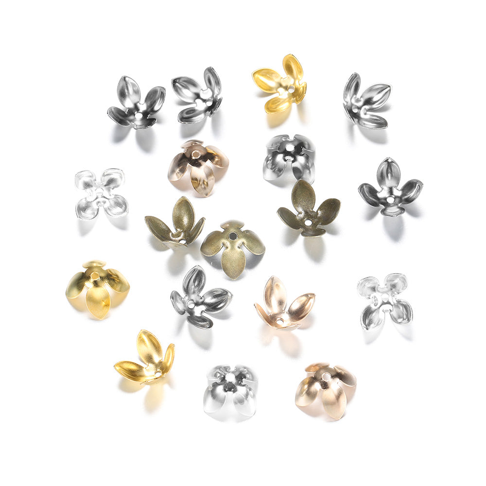 15x8mm Gold Plated Four Leaves Bead Caps, 50pcs
