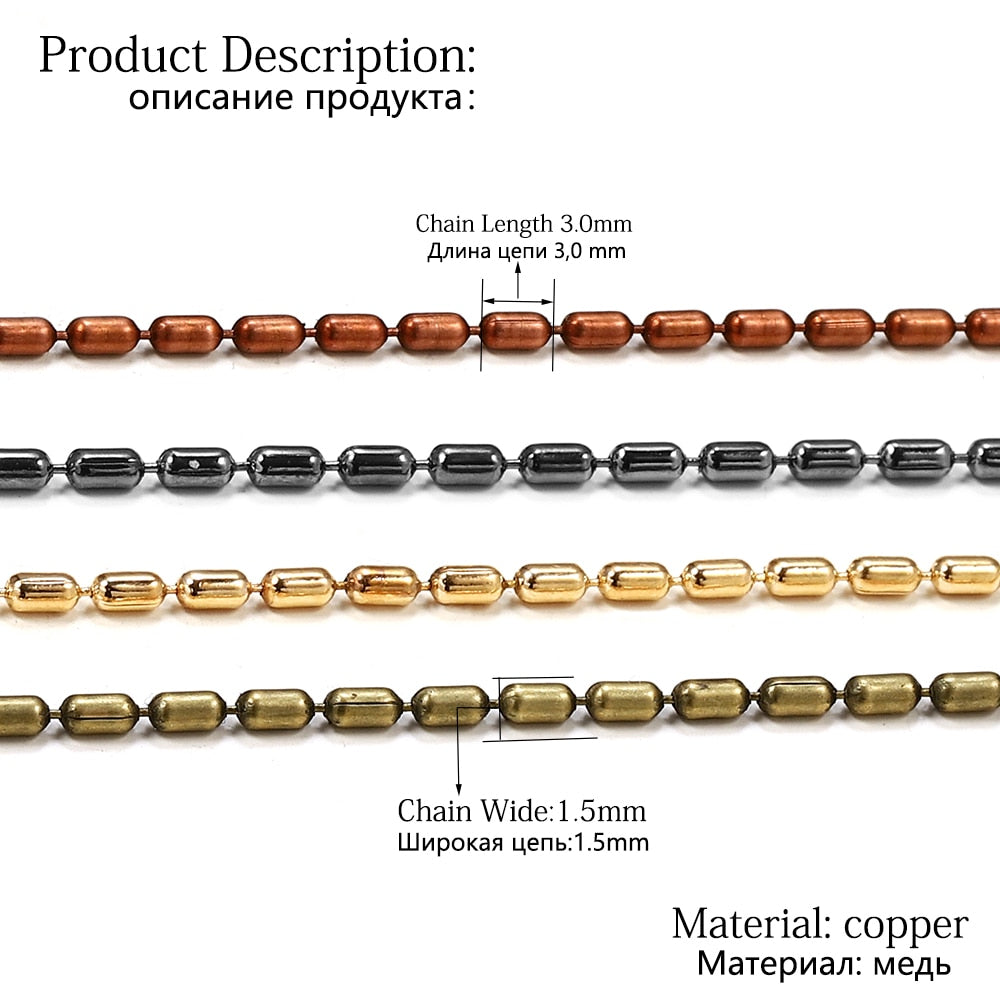 1.5mm Gold Bulk Copper Cylindrical Bead Chain, 2M lot