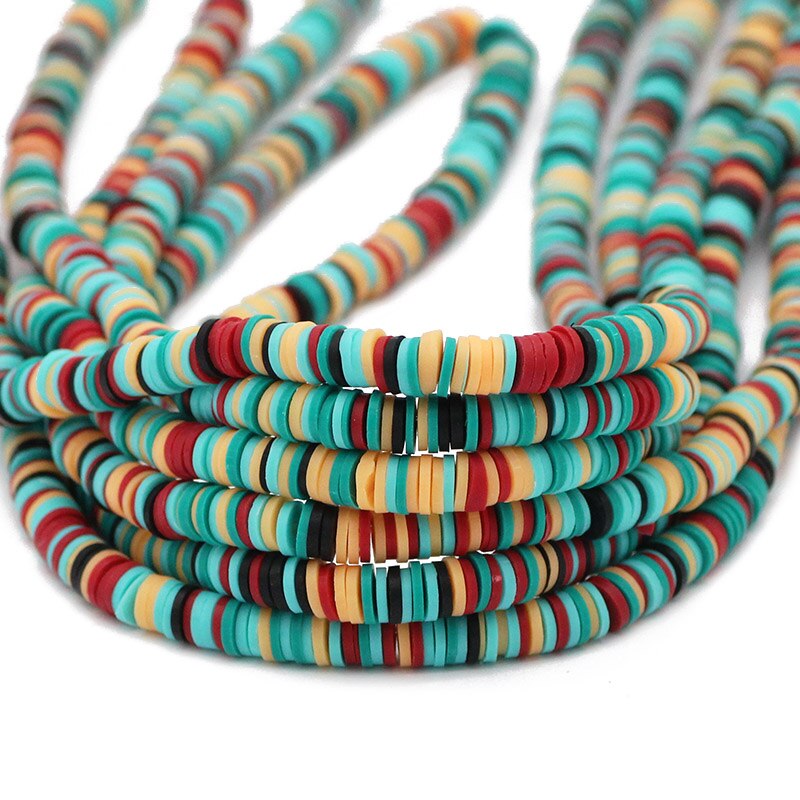 6mm Mixed Color Flat Round Polymer Clay Beads