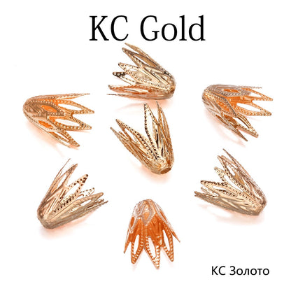 8x10mm Gold Filigree Cone Flower Bead Caps, 100pcs