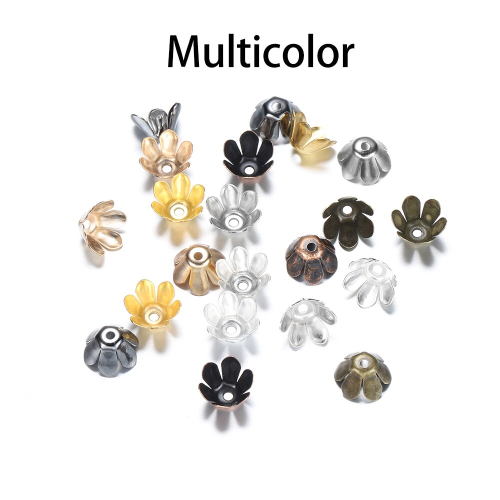 Gold Bronze 6-Leaf Flower Bead Caps, 50pcs