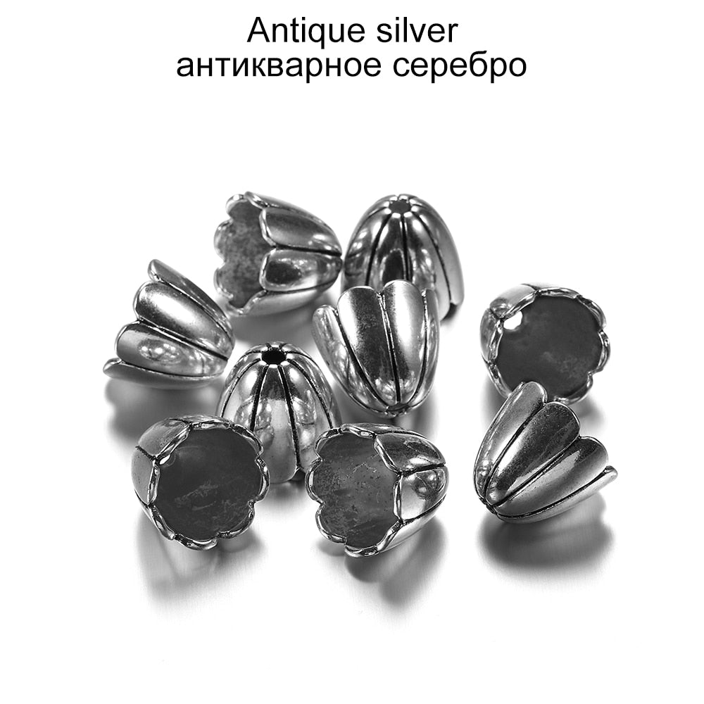 Gold Alloy Hollow Flower Bead Caps, 2 Pcs