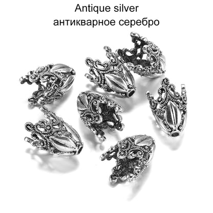 Gold Alloy Hollow Flower Bead Caps, 2 Pcs